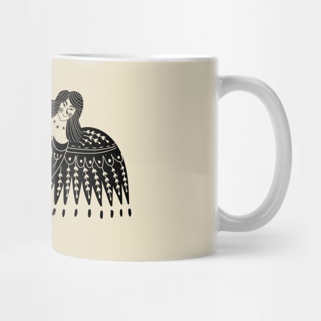 Folk Art Angel with Wings in Black by Pixelchicken